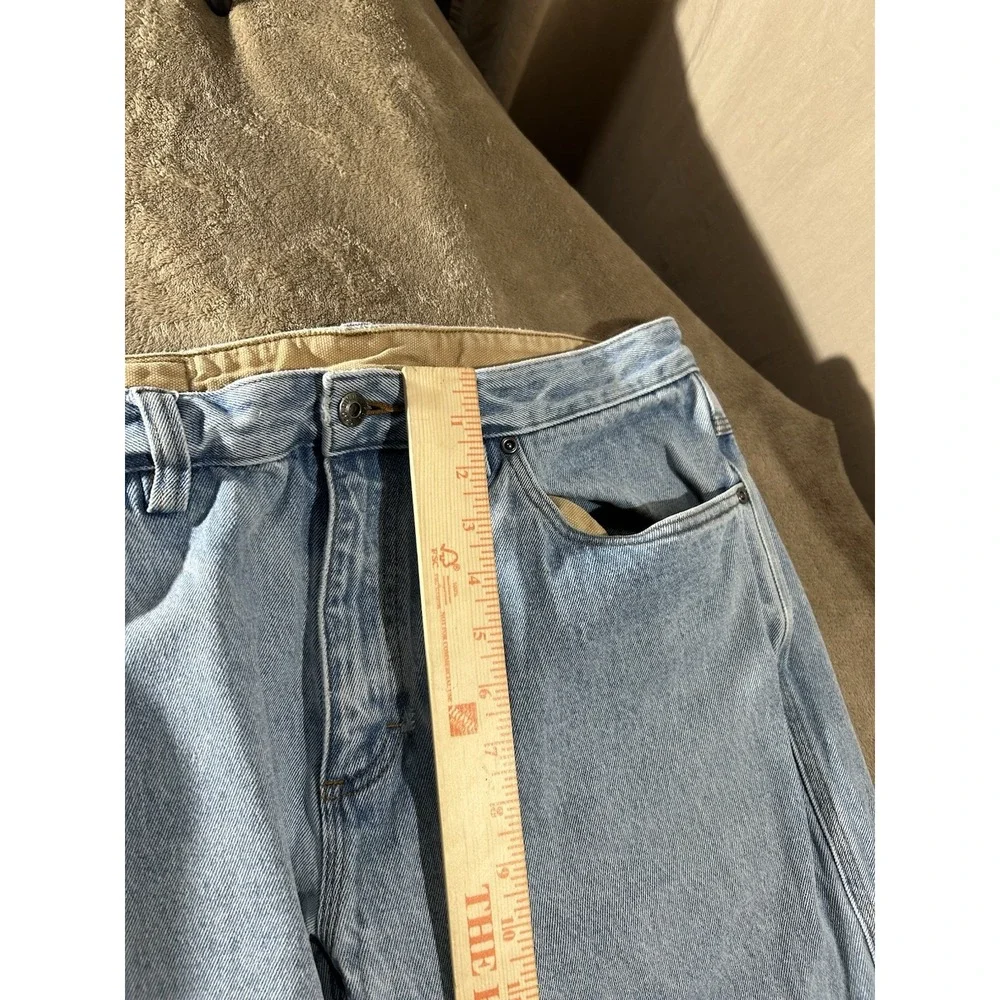 Duluth Trading Co Men's Lined Work Jeans 35x32 Light Wash Blue Heavyweight Denim